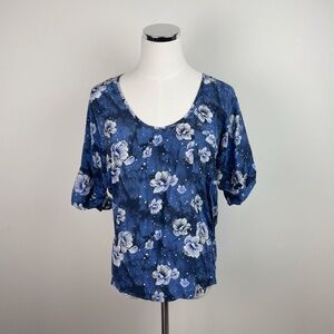 Richard Chai Blue White Floral Rose Silk Blouse Top Women Size 4 Short Sleeve
